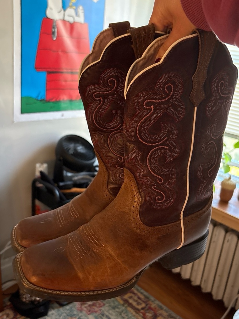 Ariat Quickdraw Sz 8.5 B Leather Boots Square Toe Cowgirl Western Brown Pink
